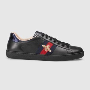 MEN'S ACE EMBROIDERED SNEAKER - BLACK LEATHER